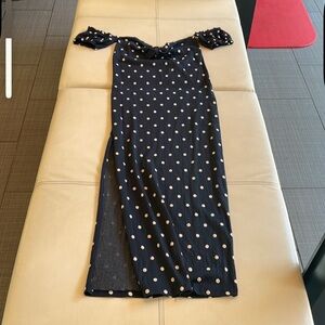 ASOS Size 10 black and white polka dot off the shoulder sundress with split